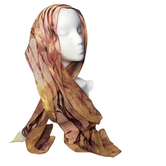 Hand Dyed Scarf Natural Browns Reds Cappuccino Easter Mother's Day Wedding NWT - Picture 2 of 6